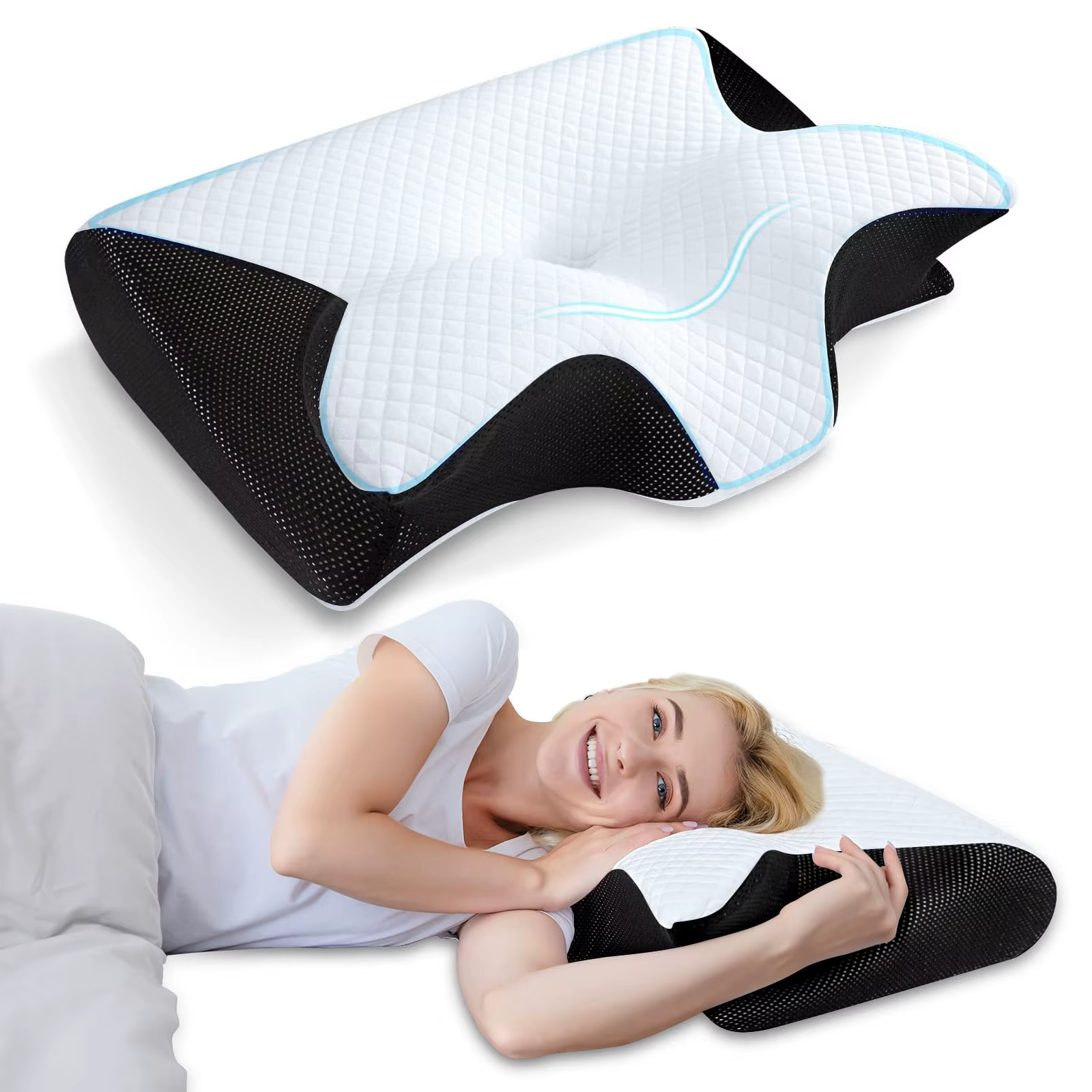 1PC Memory Foam Sleeping Pillows Fast Rebound Cervical Pillow 2In1 Ergonomic Contour Orthopedic Pillow for Neck Pain Neck Pillow