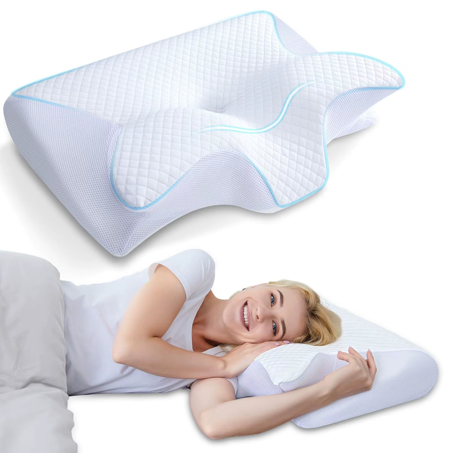 1PC Memory Foam Sleeping Pillows Fast Rebound Cervical Pillow 2In1 Ergonomic Contour Orthopedic Pillow for Neck Pain Neck Pillow