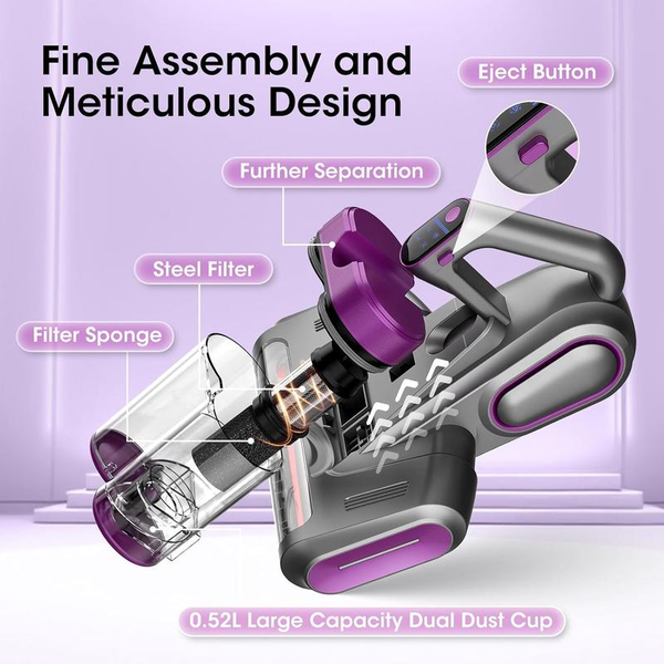Mattress Vacuum Cleaner, 16Kpa Cordless Bed Handheld Vacuum, Vacuum Cleaner with 253.7Nm UV-C Light, HEPA Filter & Ultrasonic, Versatile Portable Vacuums for Bed, Sofa, Couch, Crib