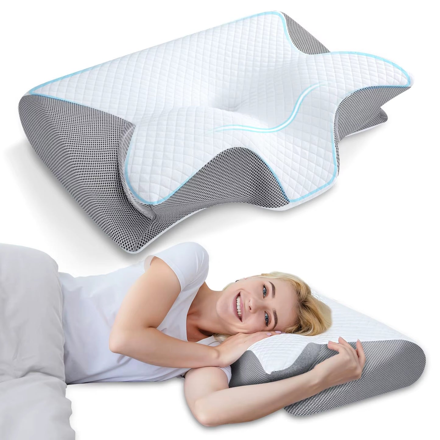 1PC Memory Foam Sleeping Pillows Fast Rebound Cervical Pillow 2In1 Ergonomic Contour Orthopedic Pillow for Neck Pain Neck Pillow