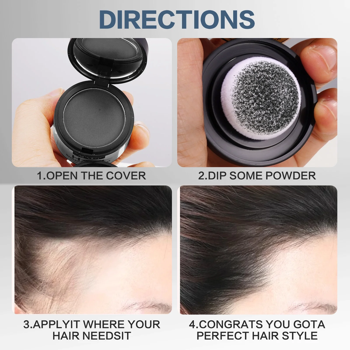 Instantly Hairline Shadow-Hair Shadow Powder, Quick Cover Black Hair Root Concealer, Eyebrows & Beard Line,Unisex,Black