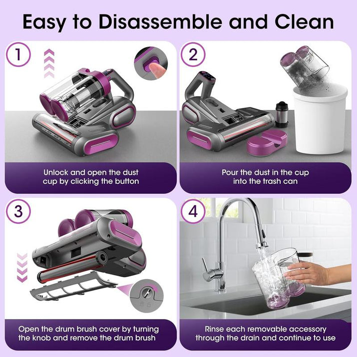 Mattress Vacuum Cleaner, 16Kpa Cordless Bed Handheld Vacuum, Vacuum Cleaner with 253.7Nm UV-C Light, HEPA Filter & Ultrasonic, Versatile Portable Vacuums for Bed, Sofa, Couch, Crib