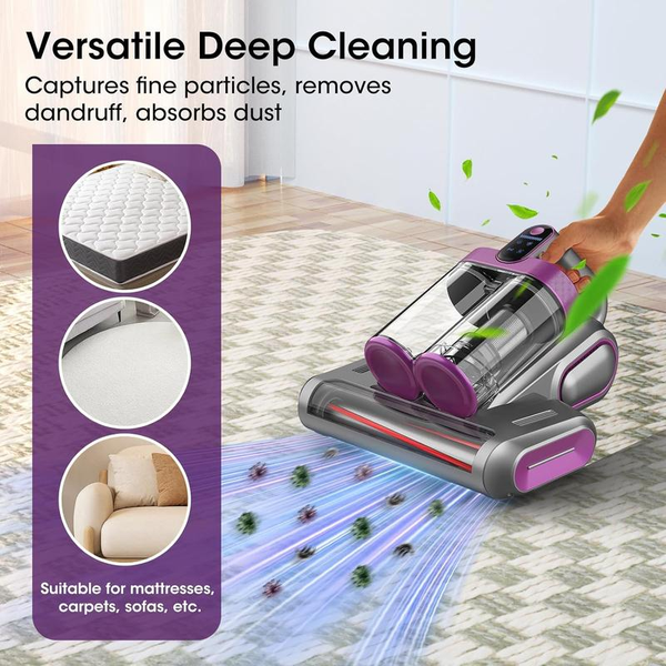 Mattress Vacuum Cleaner, 16Kpa Cordless Bed Handheld Vacuum, Vacuum Cleaner with 253.7Nm UV-C Light, HEPA Filter & Ultrasonic, Versatile Portable Vacuums for Bed, Sofa, Couch, Crib