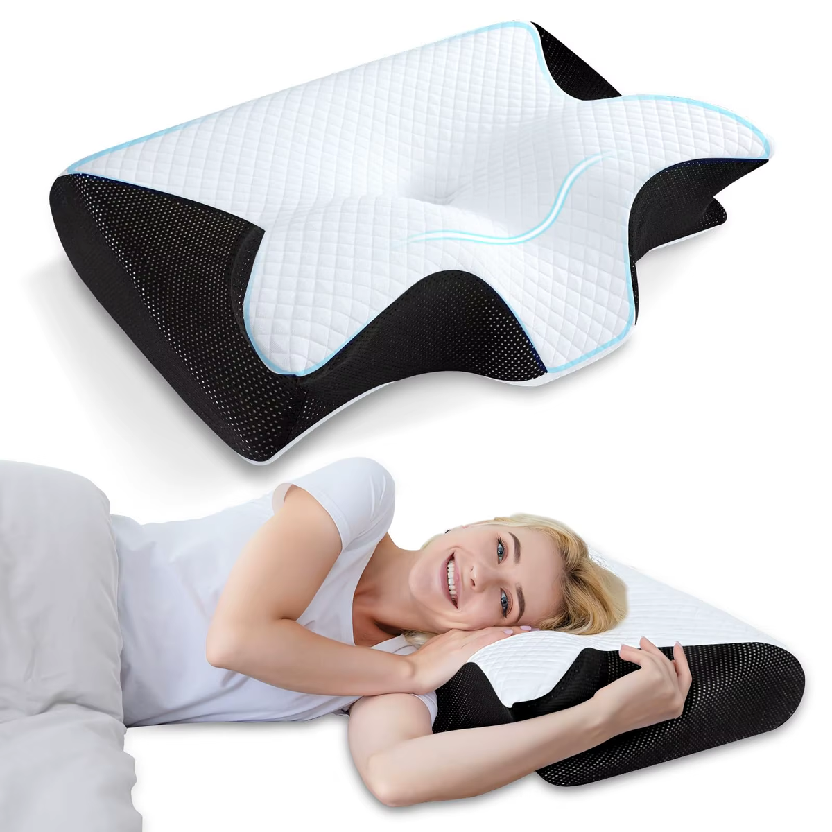 1PC Memory Foam Sleeping Pillows Fast Rebound Cervical Pillow 2In1 Ergonomic Contour Orthopedic Pillow for Neck Pain Neck Pillow