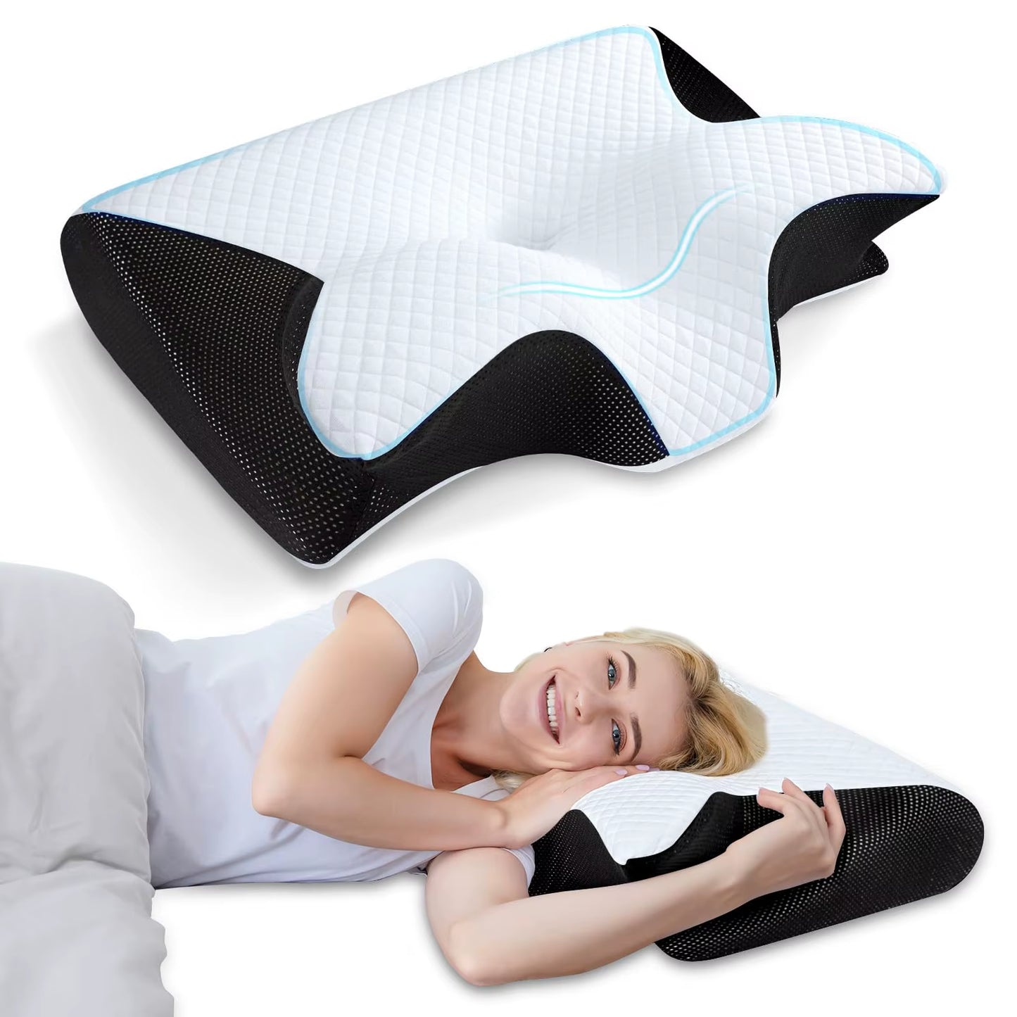 1PC Memory Foam Sleeping Pillows Fast Rebound Cervical Pillow 2In1 Ergonomic Contour Orthopedic Pillow for Neck Pain Neck Pillow