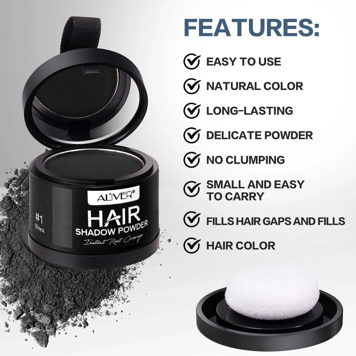 Instantly Hairline Shadow-Hair Shadow Powder, Quick Cover Black Hair Root Concealer, Eyebrows & Beard Line,Unisex,Black