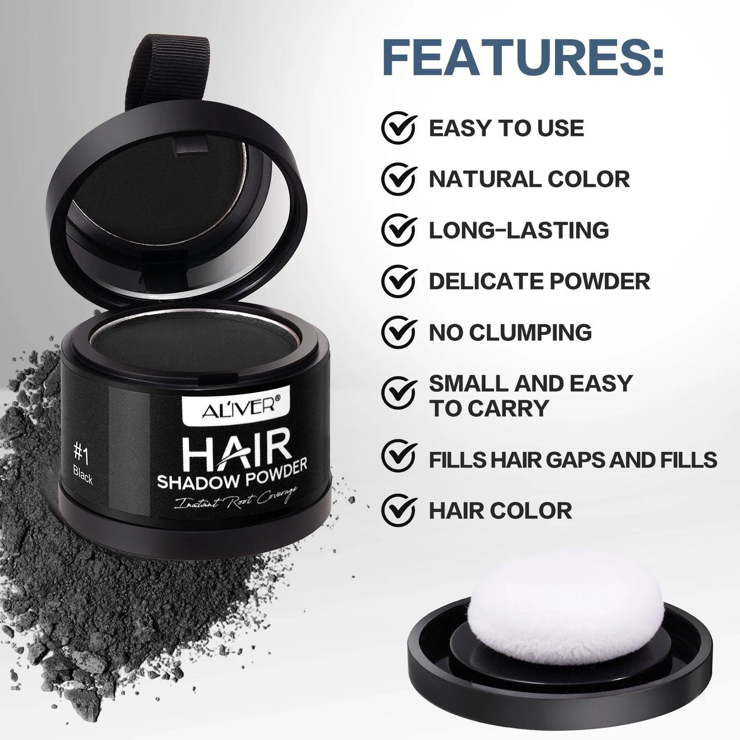 Instantly Hairline Shadow-Hair Shadow Powder, Quick Cover Black Hair Root Concealer, Eyebrows & Beard Line,Unisex,Black
