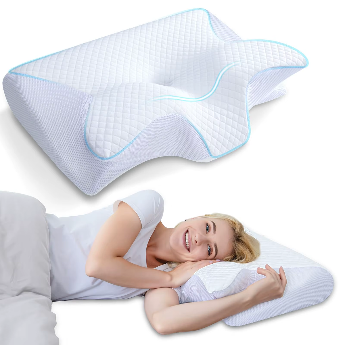 1PC Memory Foam Sleeping Pillows Fast Rebound Cervical Pillow 2In1 Ergonomic Contour Orthopedic Pillow for Neck Pain Neck Pillow