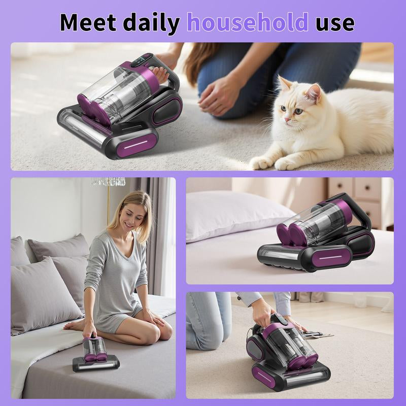 Mattress Vacuum Cleaner, 16Kpa Cordless Bed Handheld Vacuum, Vacuum Cleaner with 253.7Nm UV-C Light, HEPA Filter & Ultrasonic, Versatile Portable Vacuums for Bed, Sofa, Couch, Crib