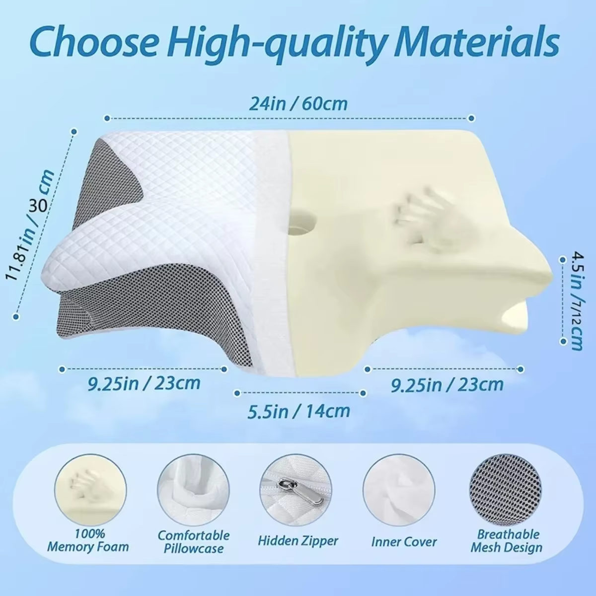 1PC Memory Foam Sleeping Pillows Fast Rebound Cervical Pillow 2In1 Ergonomic Contour Orthopedic Pillow for Neck Pain Neck Pillow